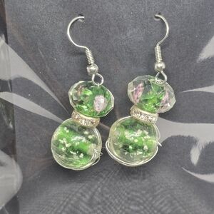 Chic Green and Pink Dangle Earrings